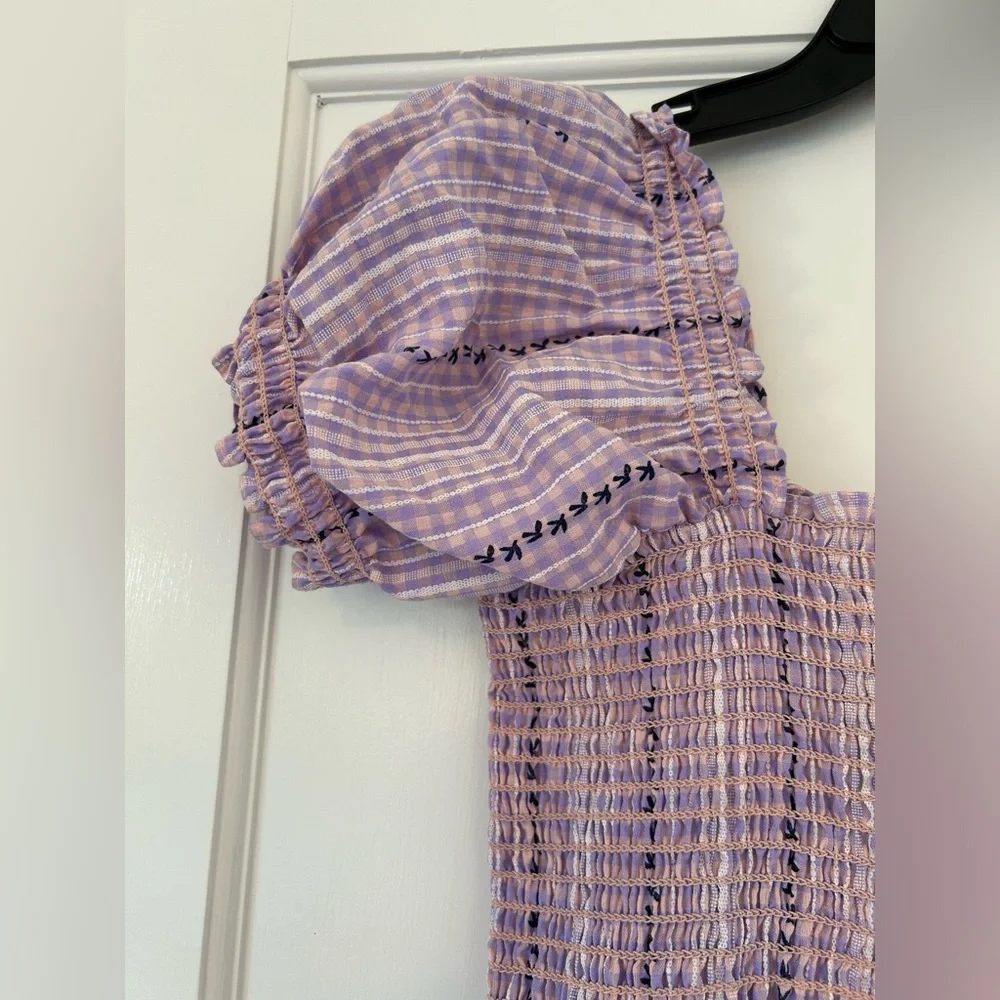 NWT O.PT. Serenette Square Neck Smocked
Gingham Midi Dress Sz M purple pink - Picture 10 of 11
